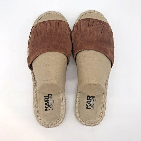 Karl Lagerfeld Euler Slides Women's size 8 Brown Suede Flat Espadrille Sandals - Picture 6 of 11